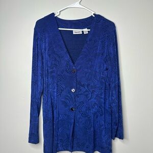 Chico's Travelers Acetate Blue Button Front Cardigan Size 1 Medium Whimsy Chic